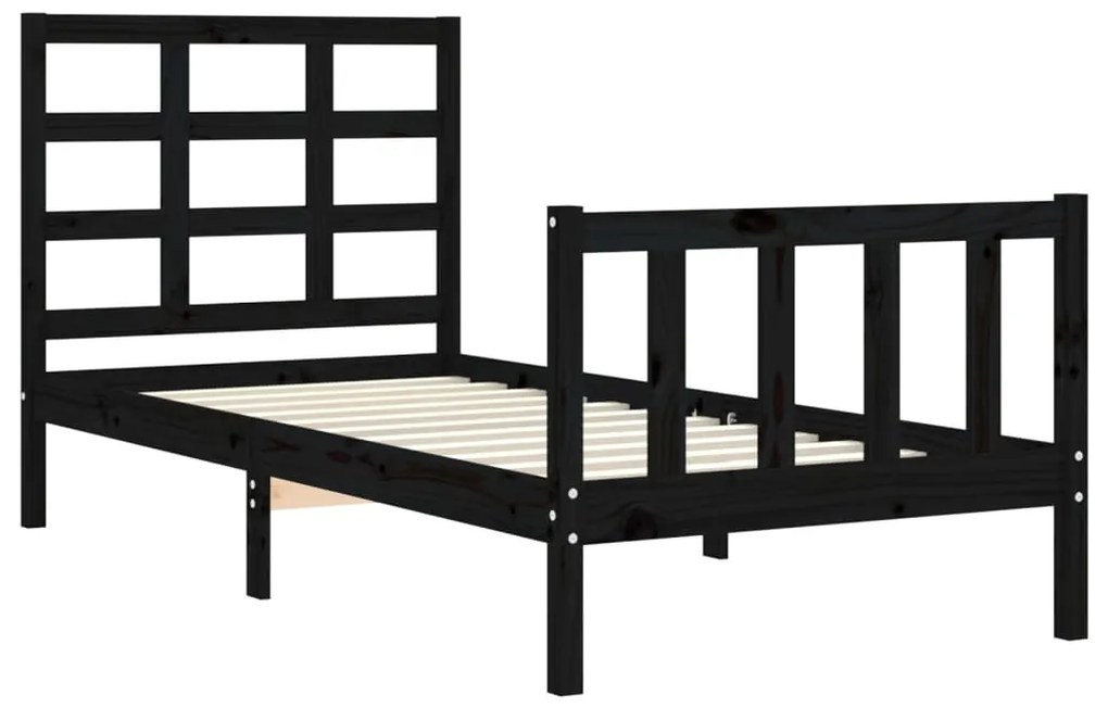 Estrutura cama de solteiro c/ cabeceira madeira maciça preto