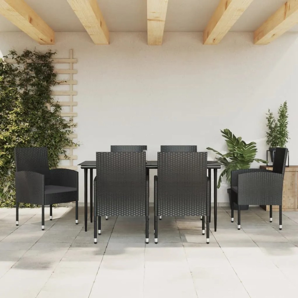 vidaXL 7 pcs conjunto de jantar para jardim vime PE e aço preto