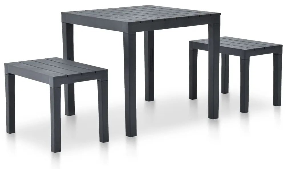 vidaXL Mesa de jardim com 2 bancos plástico antracite