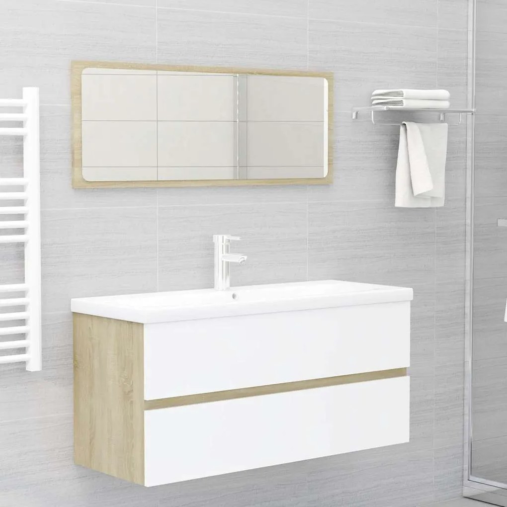 vidaXL 2 pcs conj. móveis casa banho contrapl. branco/carvalho sonoma