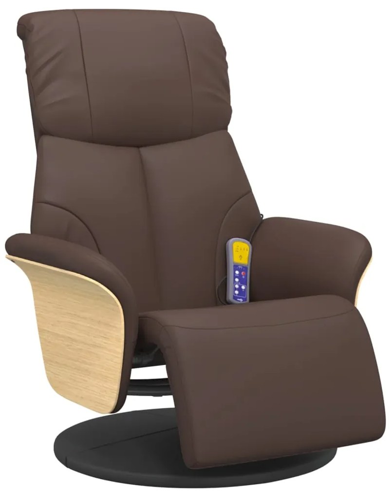 Poltrona massagens recl. c/ apoio pés couro artificial castanho