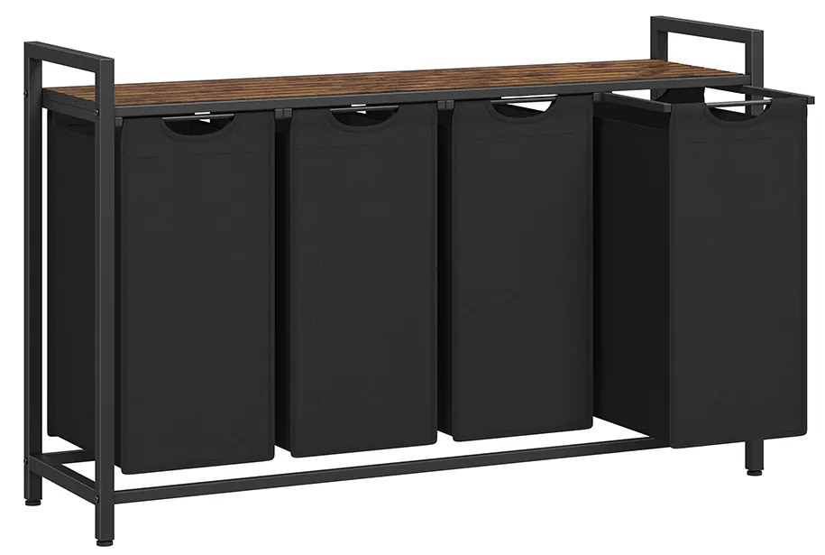 Cesto para roupa suja 4 compartimentos 160 litros (40 litros por compartimento) com prateleira Castanho Vintage-Preto