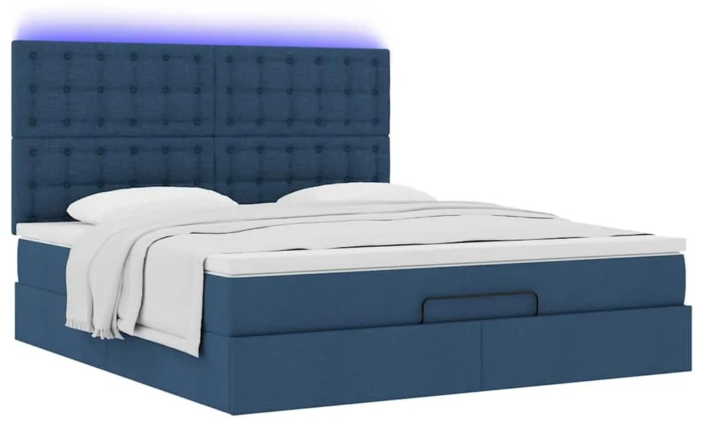 Estrutura de cama otomana com colchão 160x200 cm tecido azul