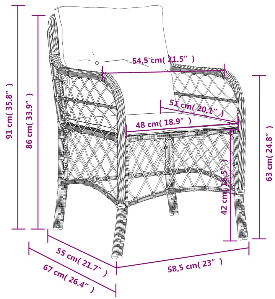 Cadeiras de jardim com almofadões 2 pcs vime PE bege misturado