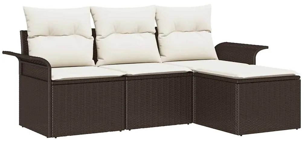 Conjunto de Sofás de Jardim vidaXL 4 Peças com Almofadas Castanho Vime