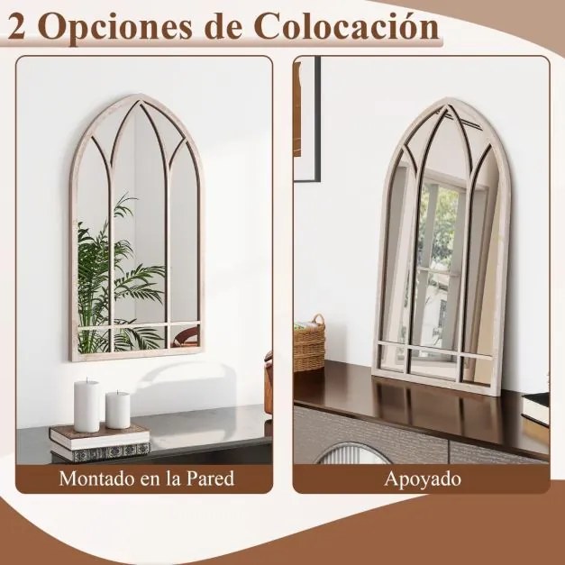 Espelho Painel 83x48cm Janela Estilo Fazenda Arqueado Parede Moldura Metálica Anti-explosão Cinza rústico