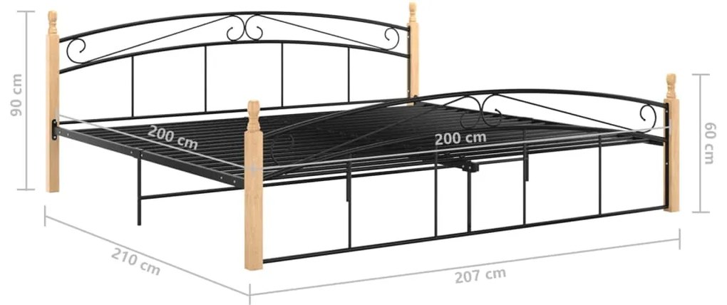 Estrutura de cama 200x200cm metal/madeira carvalho maciça preto