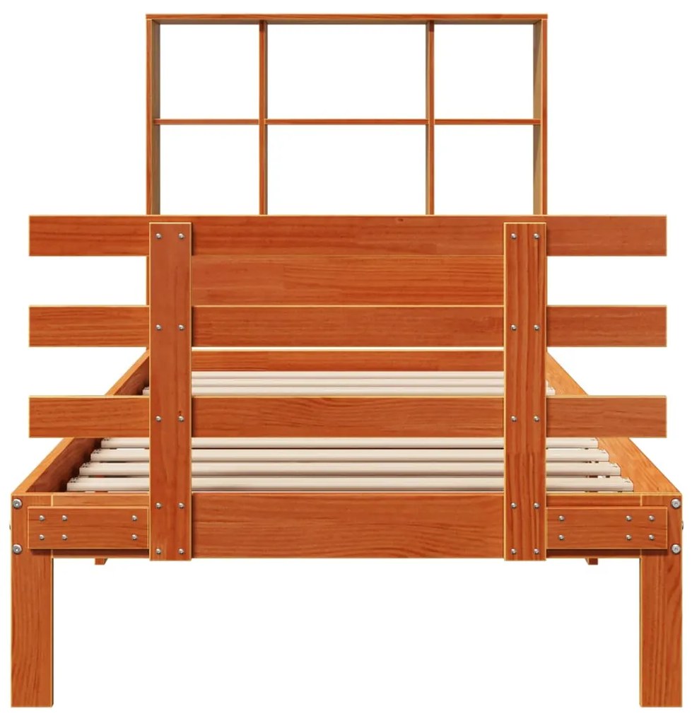 Cama com estante sem colchão 90x200cm pinho maciço castanho-mel