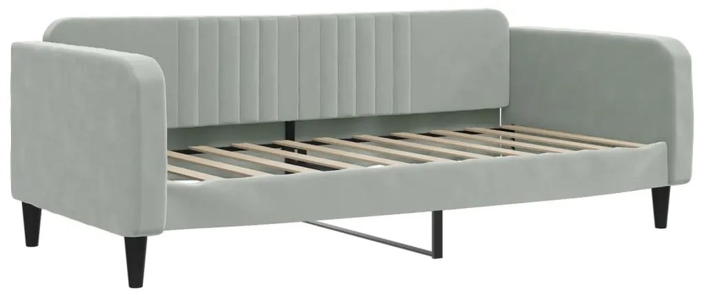 Sofá-cama com colchão 90x190 cm veludo cinzento-claro