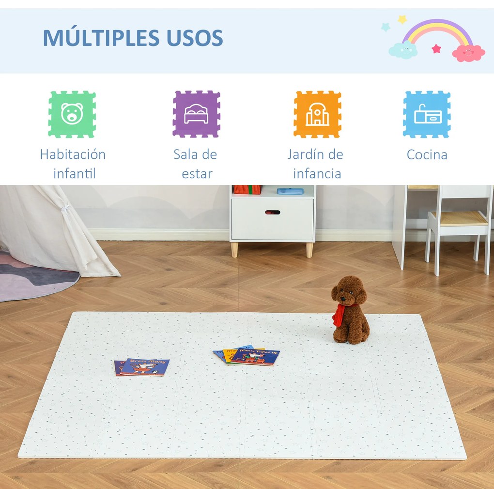 HOMCOM Tapete Puzzle para Bebés 36 Peças 31,5x31,5cm Quebra Cabeça Infantil Modelo Estrelas de Espuma EVA Área de Cobertura 3,24m² Branco