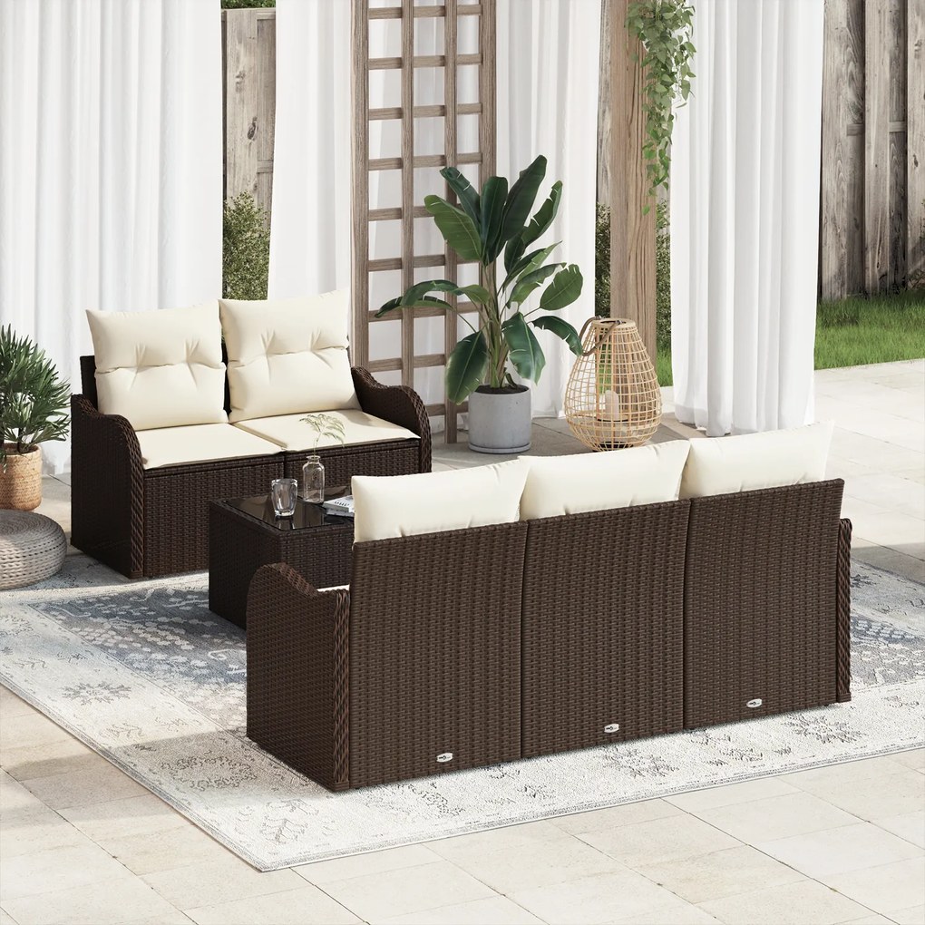 Conjunto de Sofá de Jardim vidaXL 6 Peças com Almofadas Marrom de Ratt