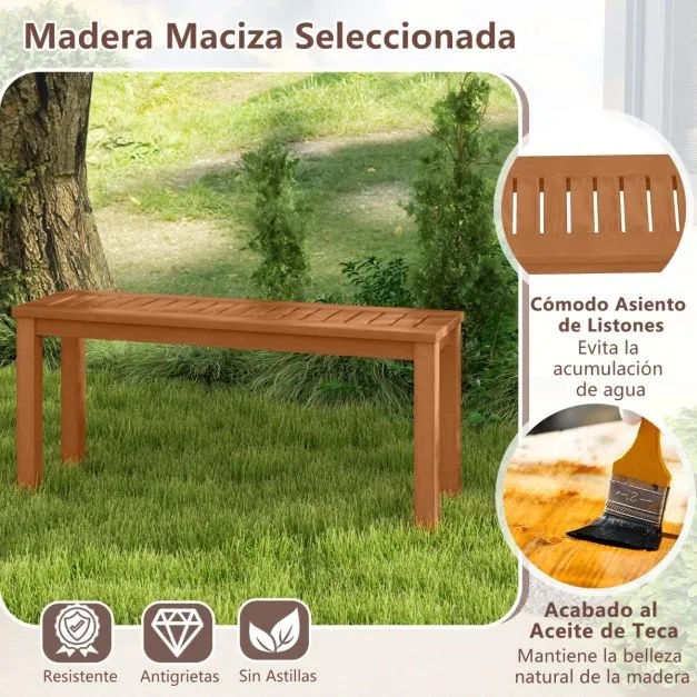 Banco de madeira para jardim com assento de ripas 100 x 30 x 47 cm para a entrada do alpendre do jardim Castanho