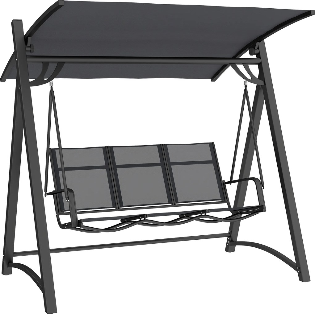 Outsunny Baloiço de Jardim de 3 Lugares com Teto Ajustável UPF50+ Assento Transpirável e Estrutura em Metal 188x130x183 cm Cinza | Aosom Portugal