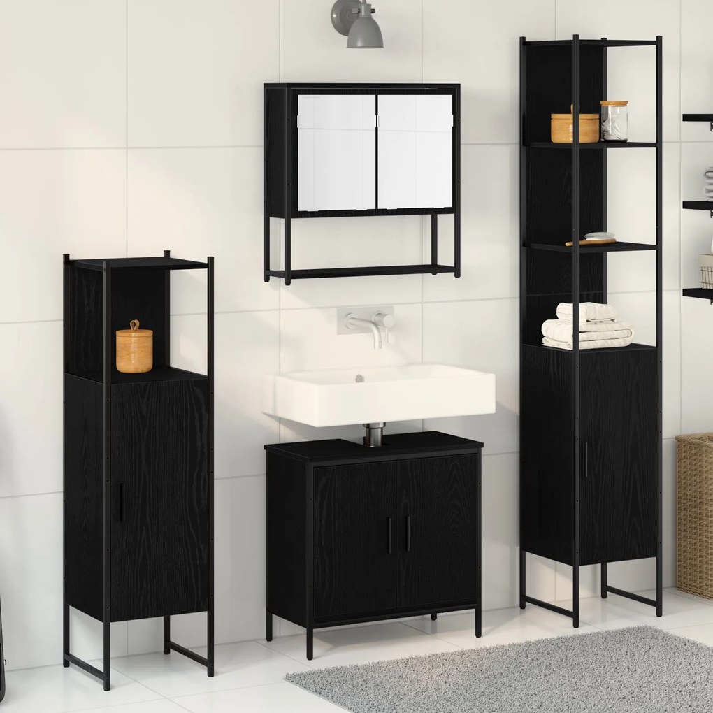 Conjunto de 4 Peças para Casa de Banho Carvalho Preto Madeira de Engen