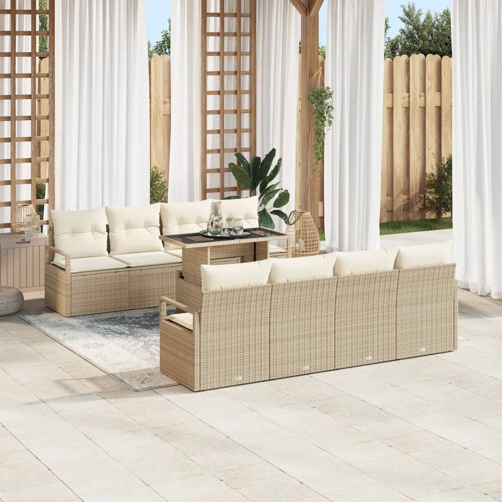 Conjunto de Sofás de Jardim vidaXL de 9 Peças com Almofadas Bege de Ra