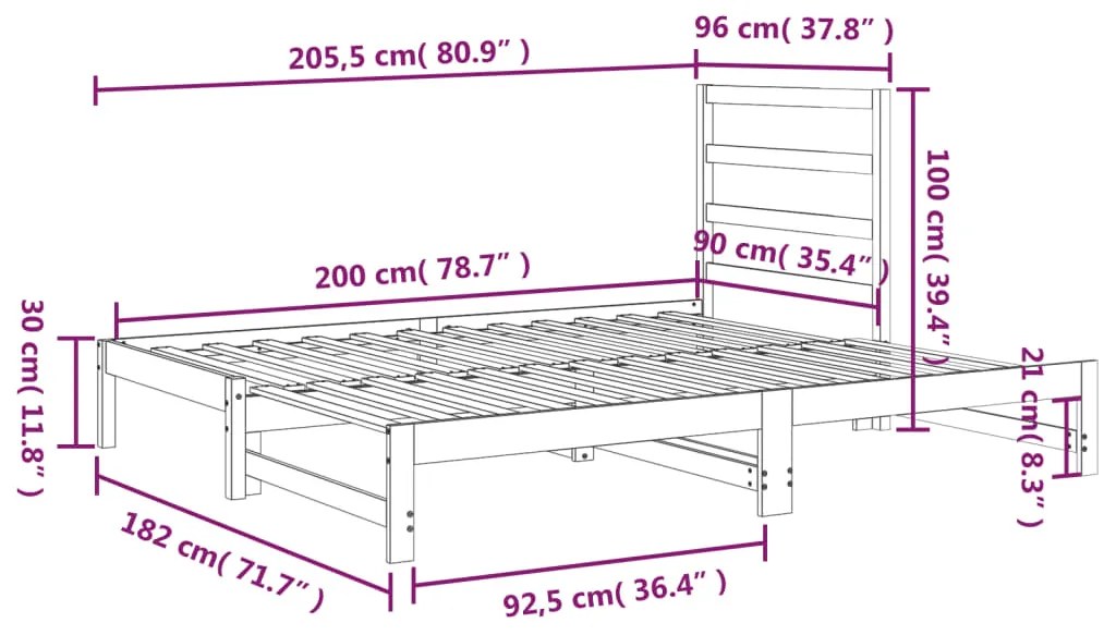 Sofá-cama de puxar 2x(90x200) cm pinho maciço branco