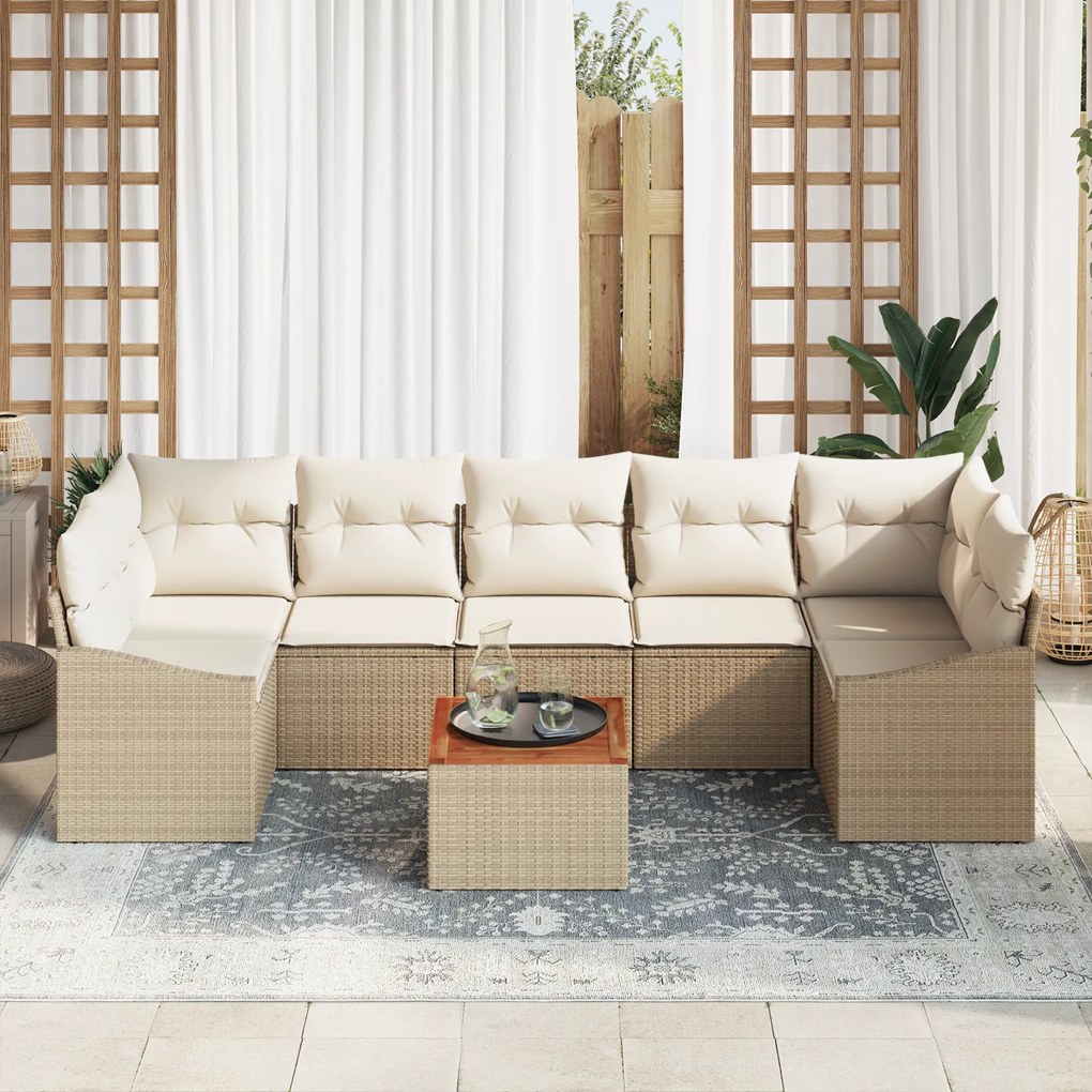 Conjunto de Sofá de Jardim de 8 Peças com Almofadas Bege Rattan Acácia
