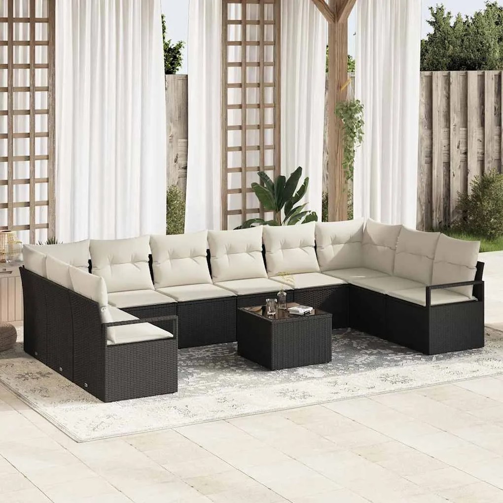 vidaXL Conjunto de Sofá de Jardim 11 pcs Marrom e Creme vime PE