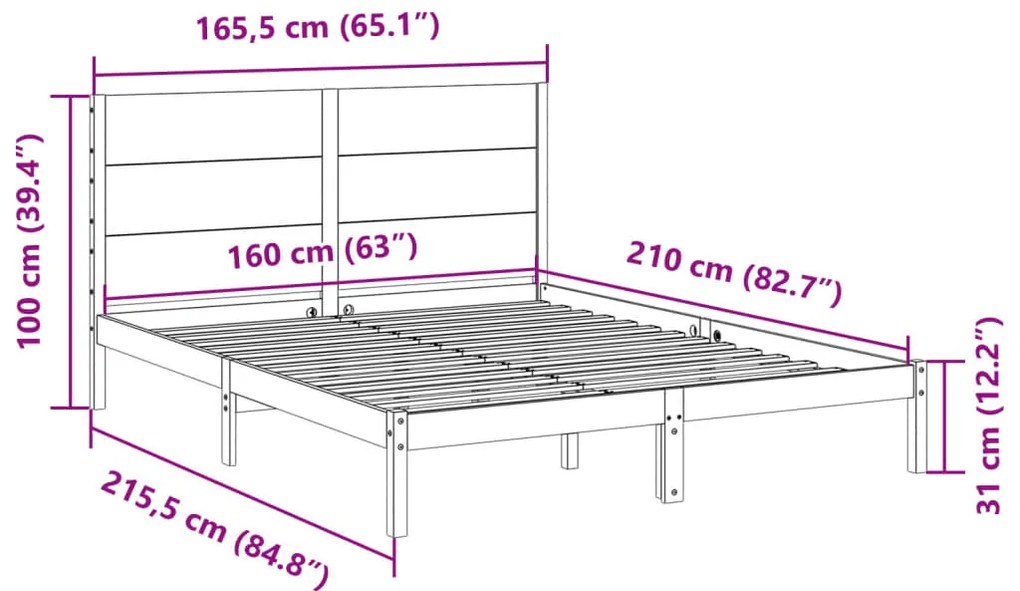Cama extra longa sem colchão 160x210 cm madeira maciça