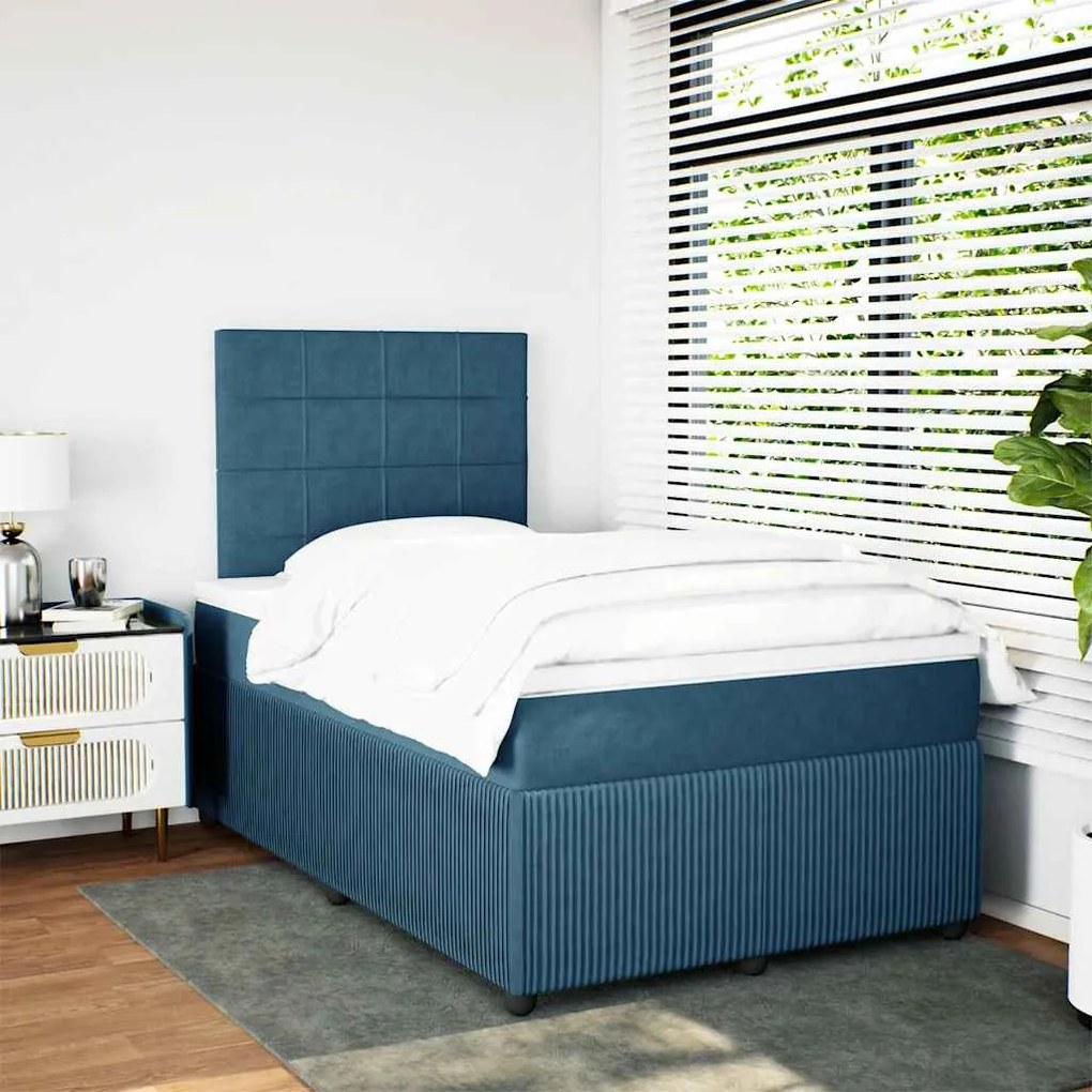 Cama boxspring com colchão 120x190 cm veludo azul-escuro