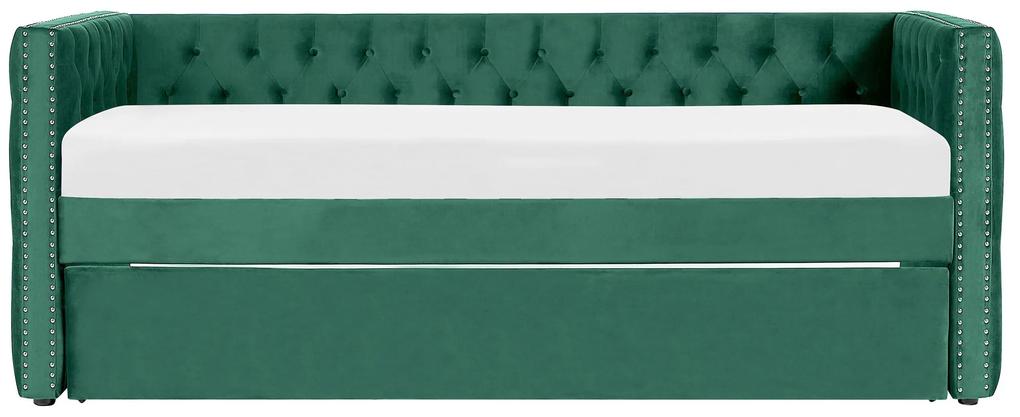 Cama dupla em veludo verde esmeralda 90 x 200 cm GASSIN Beliani