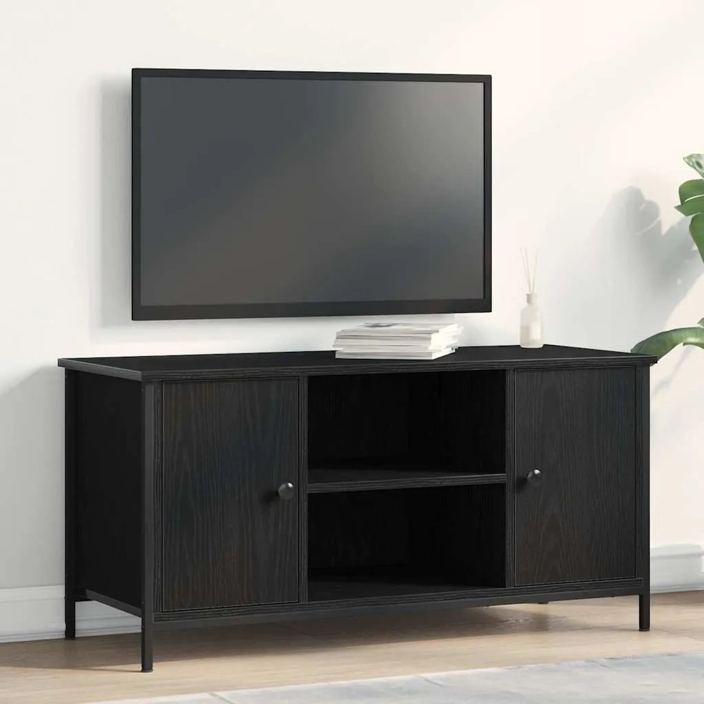 Armário de TV vidaXL Carvalho Preto 100x40x50 cm Madeira e Aço