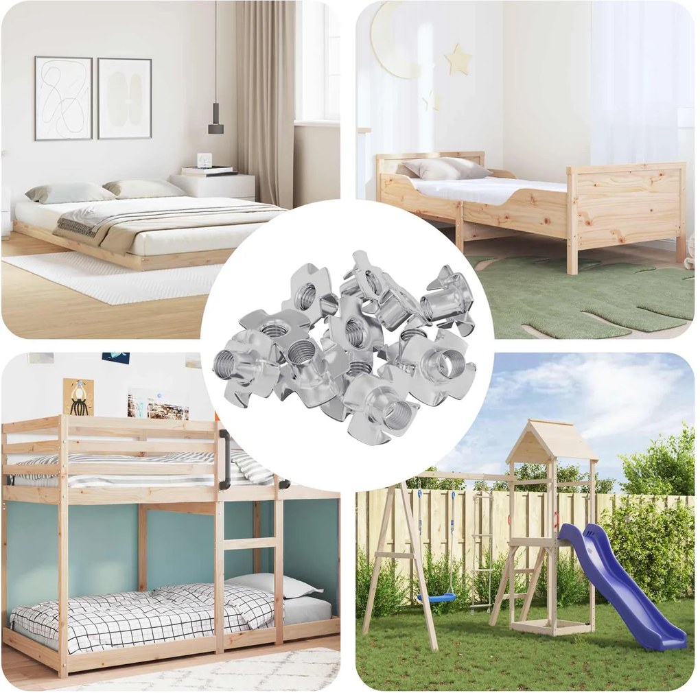 vidaXL Porca em T com Pinos 12 pcs Prateado M6 mm Aço