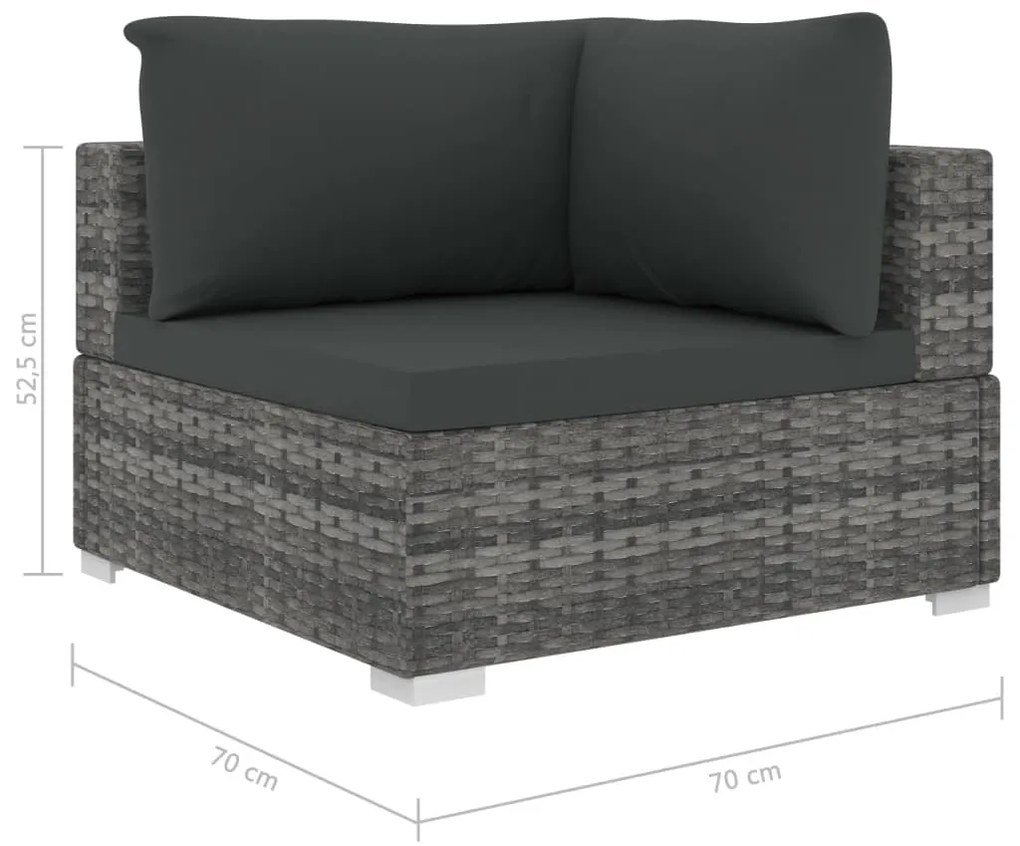 5 pcs conjunto lounge de jardim c/ almofadões vime PE cinzento