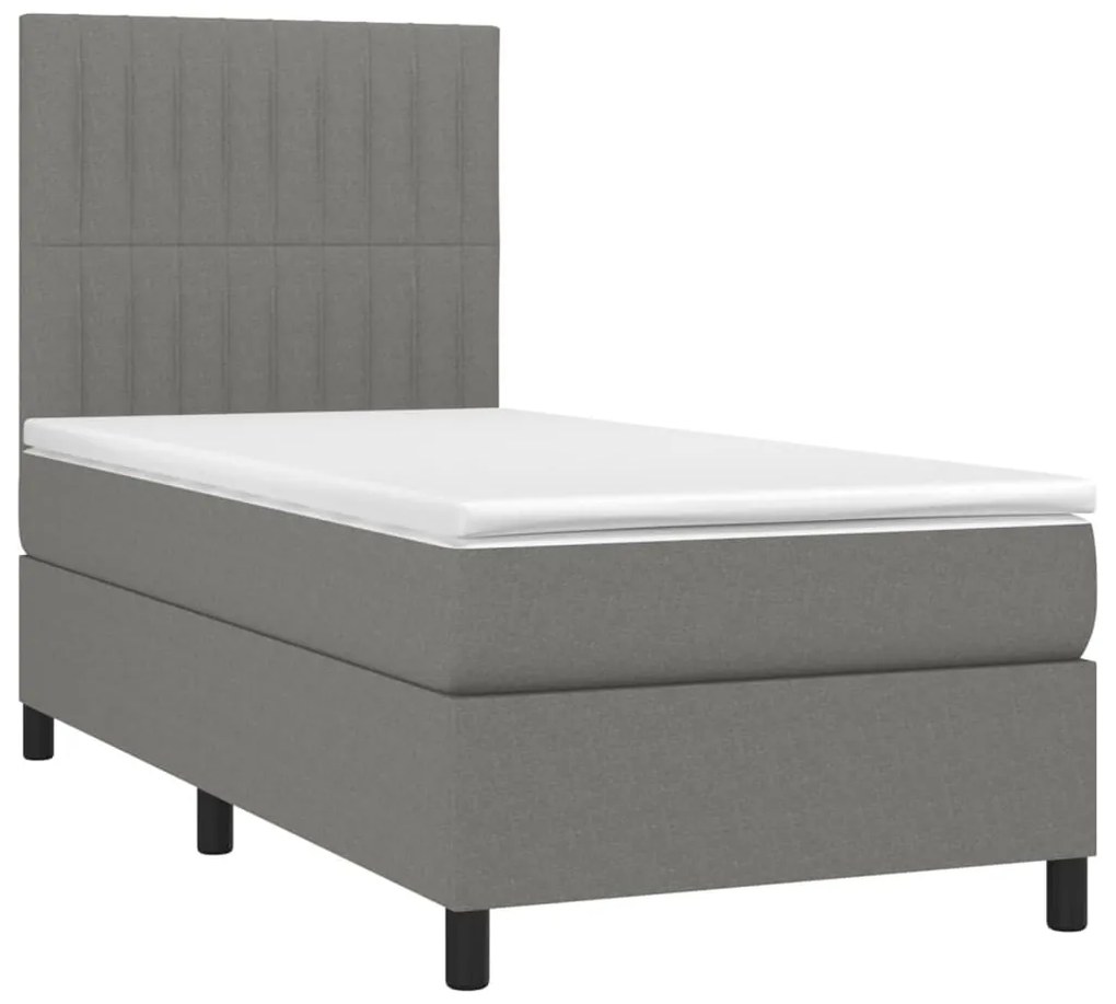 Cama box spring c/ colchão e LED 80x200 cm tecido cinza-escuro