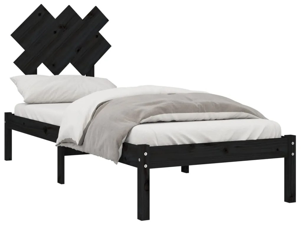 Estrutura de cama pequena solteiro 75x190 cm madeira preto