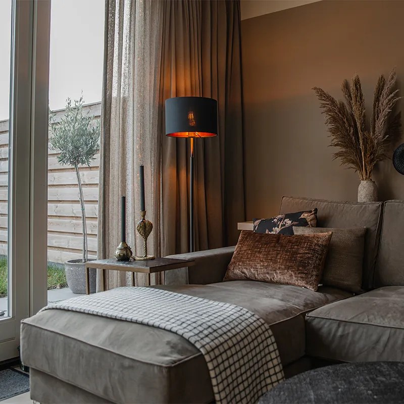 Candeeiro de pé inteligente preto com dourado redondo incluindo WiFi A60 - VT