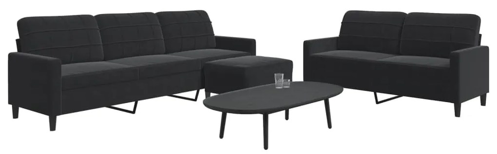 3 pcs conjunto de sofás com almofadões veludo preto