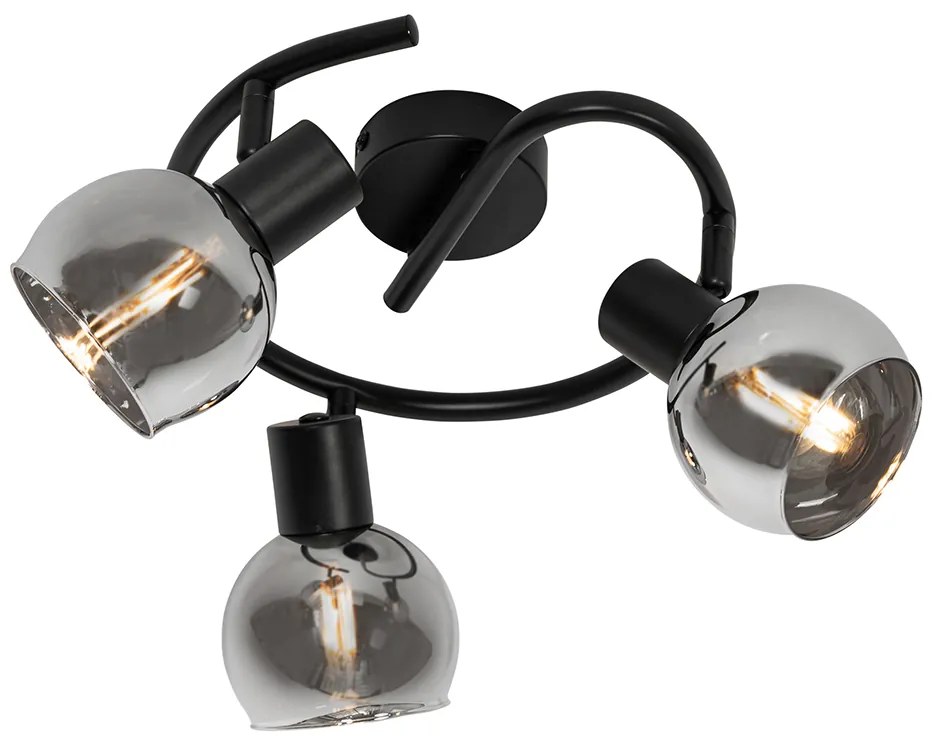 LED Foco de teto inteligente preto com vidro fumê 3 luzes incluindo WiFi P45 - Vidro Art Deco