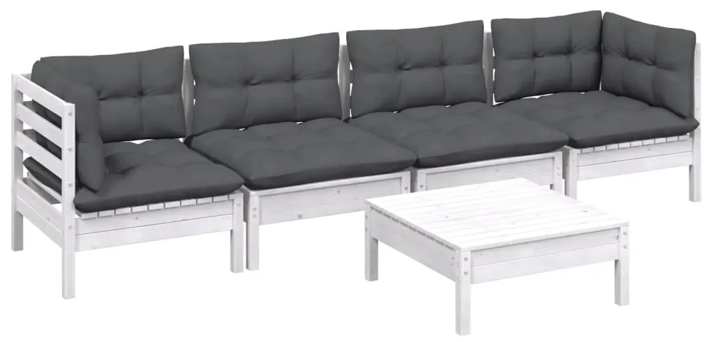 5 pcs conjunto lounge de jardim c/ almofadões pinho maciço