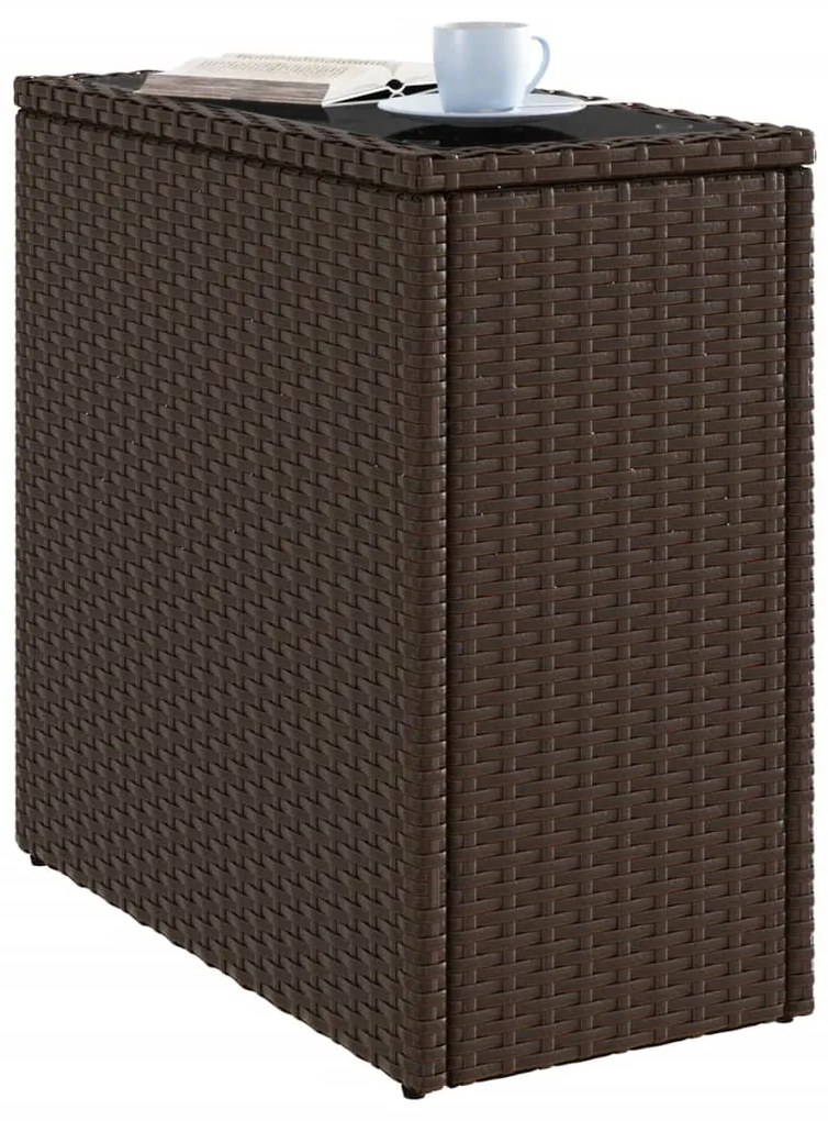 Mesa de apoio jardim tampo vidro 58x27,5x55 cm vime PE castanho