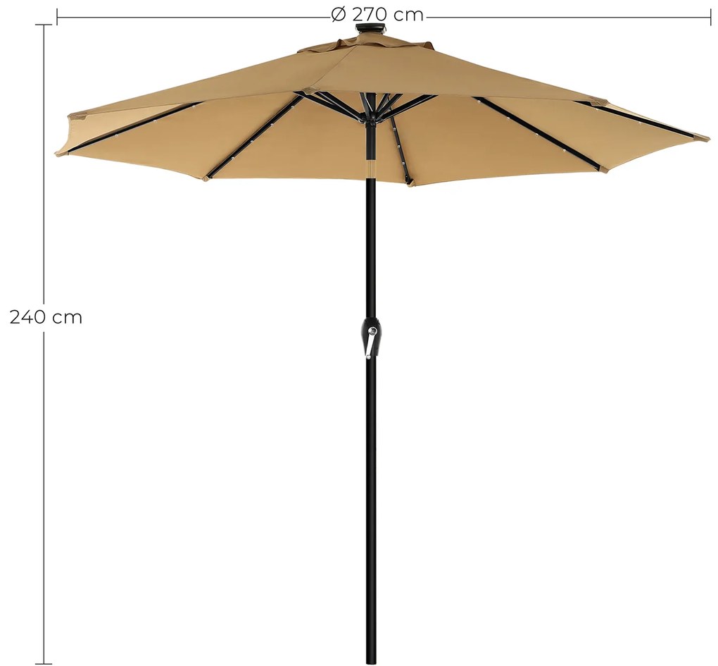 Guarda-sol jardim Ø 2,7 m com iluminação solar LED Taupe