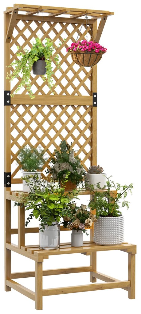 Suporte para Plantas de Madeira com Treliça Suporte para Vasos de 2 Ní