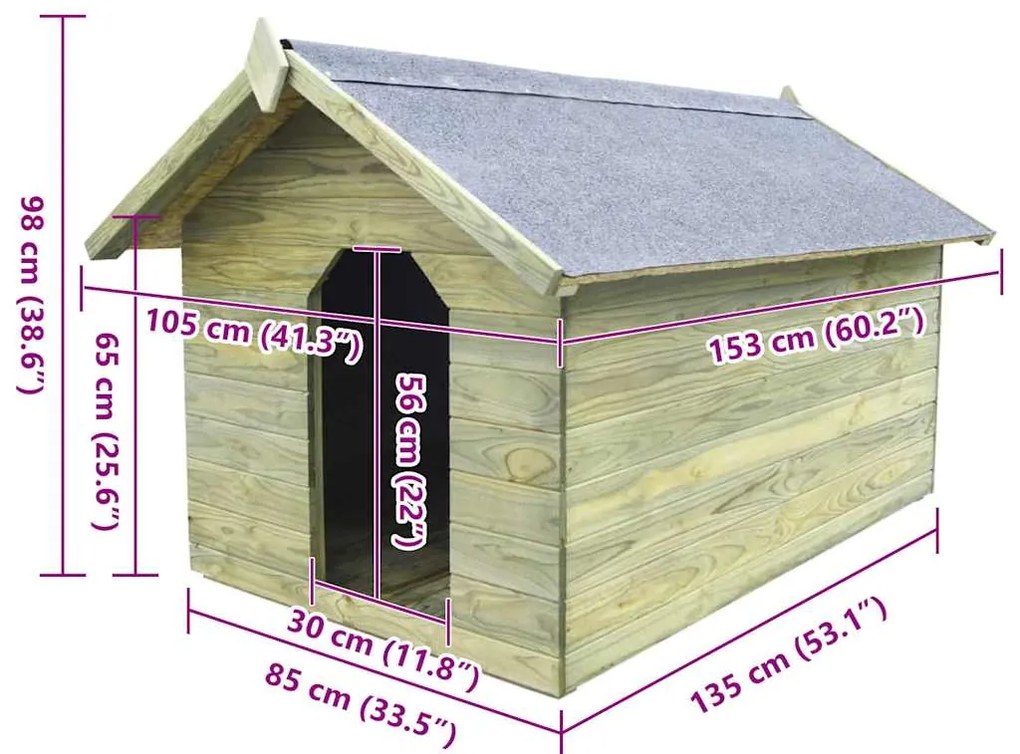 Casota para cão com telhado de abrir pinho impregnado
