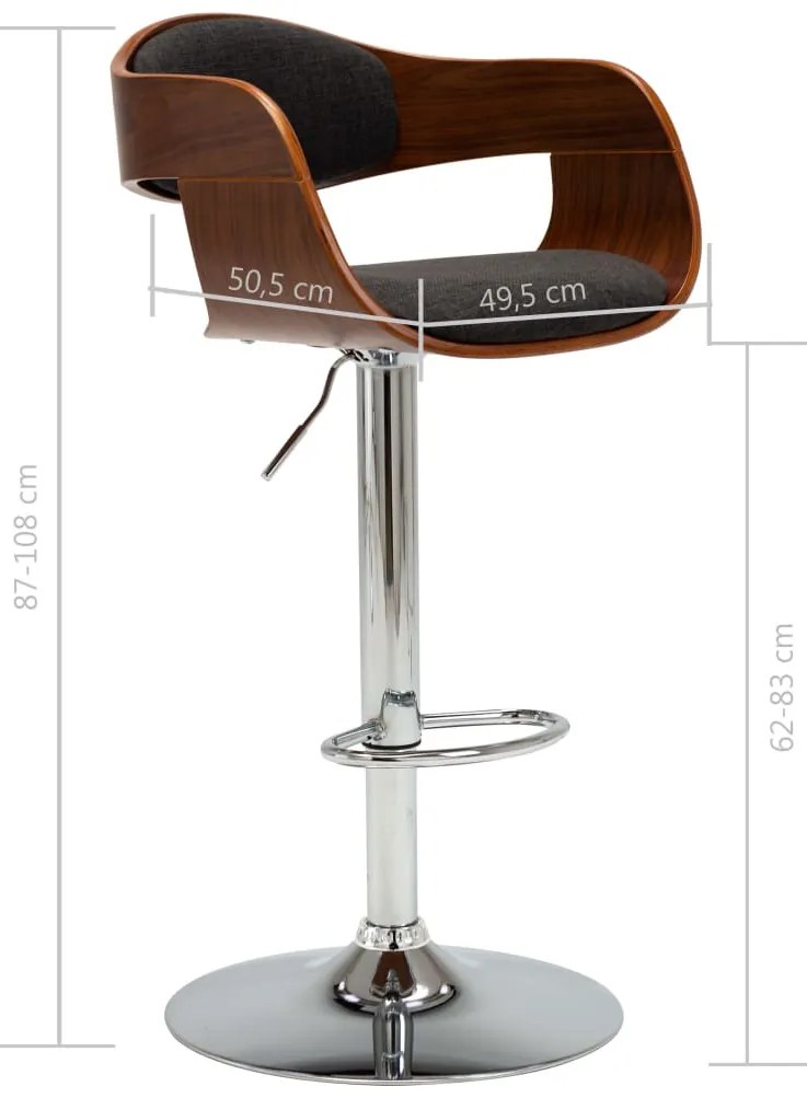 Bancos de bar 2 pcs madeira curvada e tecido cinzento