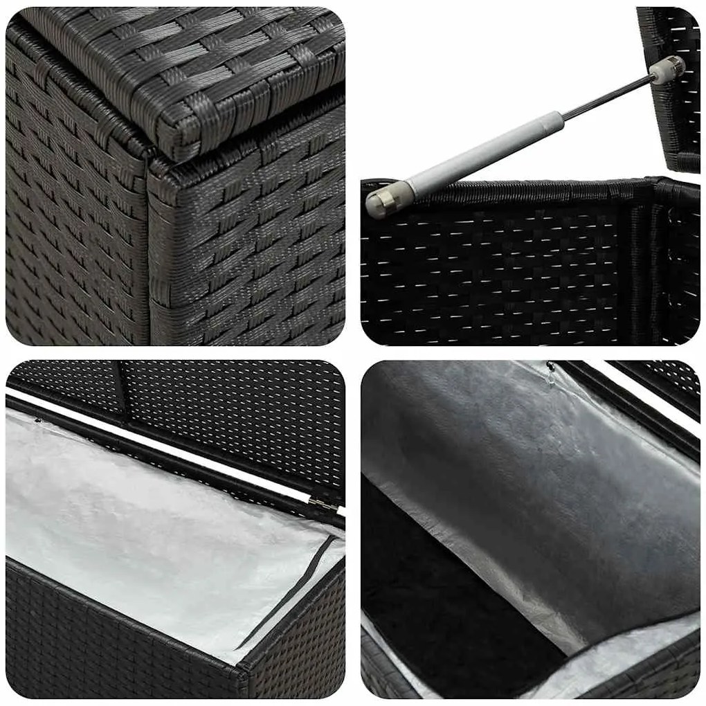 Caixa de arrumação para jardim 180x90x70 cm vime PE preto