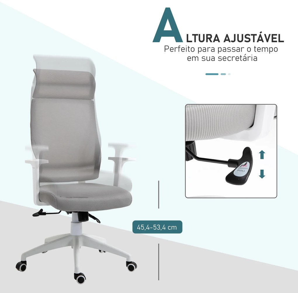 Cadeira ergonômica giratória altura ajustável e reclinável até 120º posição de bloqueio 64x61x120,9-128,9 cm Cinza