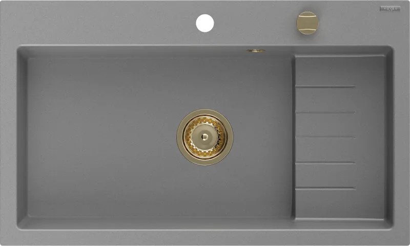 Mexen Omar lava-loiça em granito 1 bacia 800 x 480 mm, cinza, sifão dourado - 6520801005-71-G