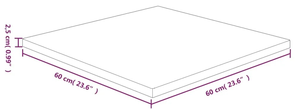Tampo mesa quadrado 60x60x2,5cm carvalho tratado castanho-claro