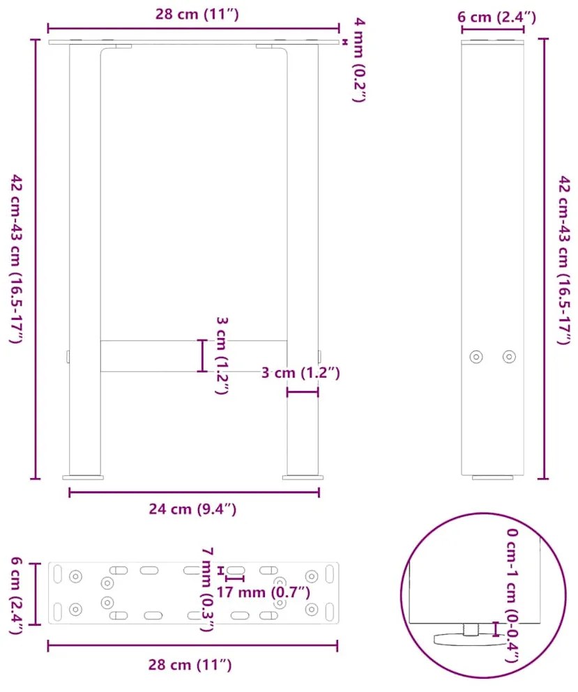 Pés para mesa de centro , brancos, 2 peças, 28x(42-43) cm, aço