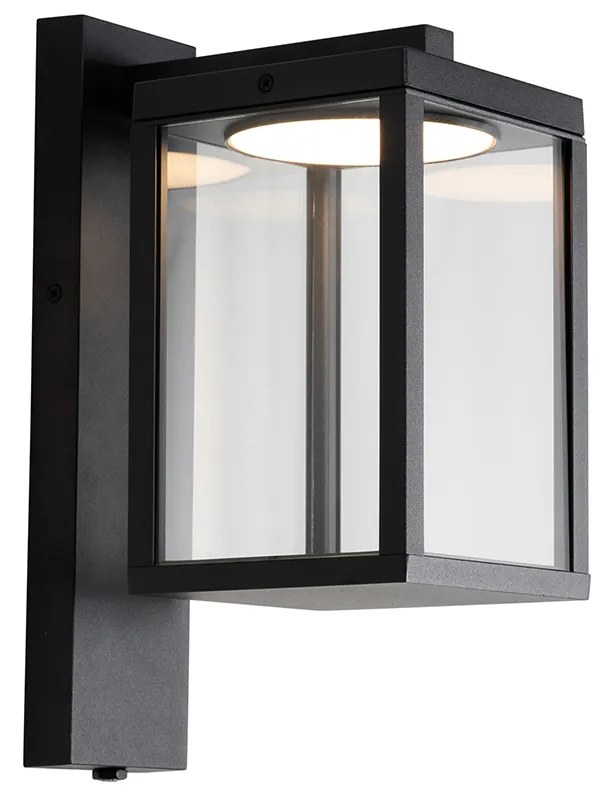Candeeiro de parede exterior preto com LED e sensor crepuscular - Ferdinand Moderno