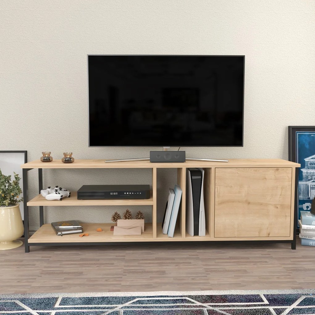 Suporte para TV Oneida – Preto e Carvalho – 140 cm x 35,3 cm x 50,8 cm