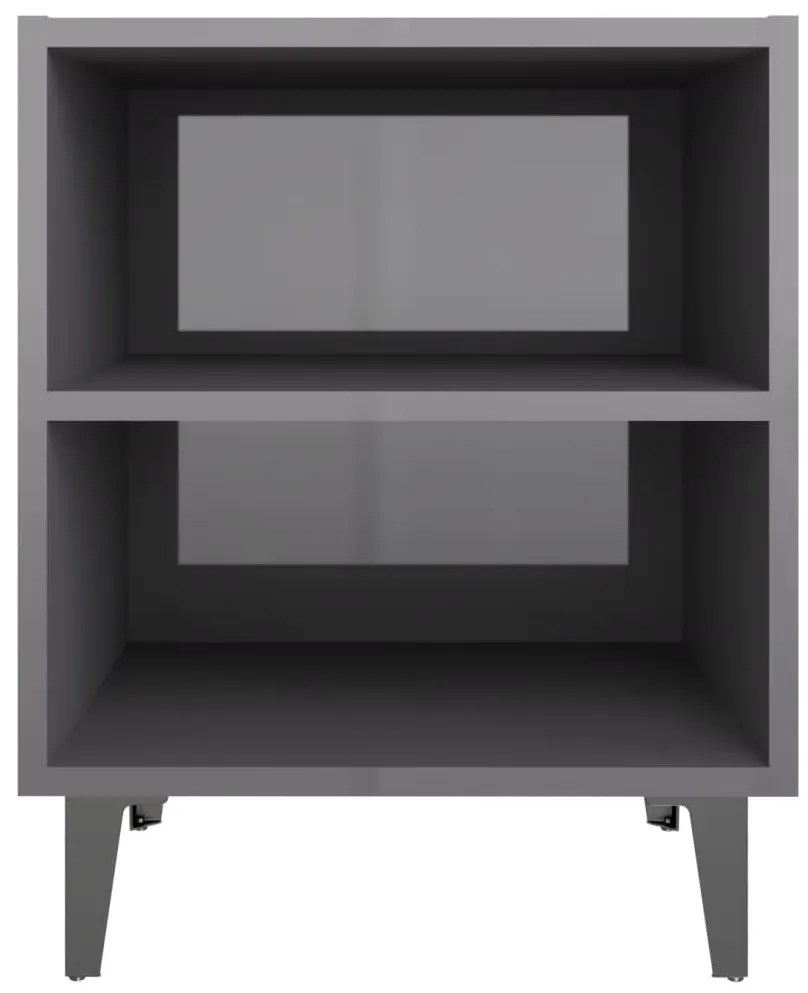 Mesas cabeceira pernas metal 2 pcs 40x30x50 cm cinza brilhante