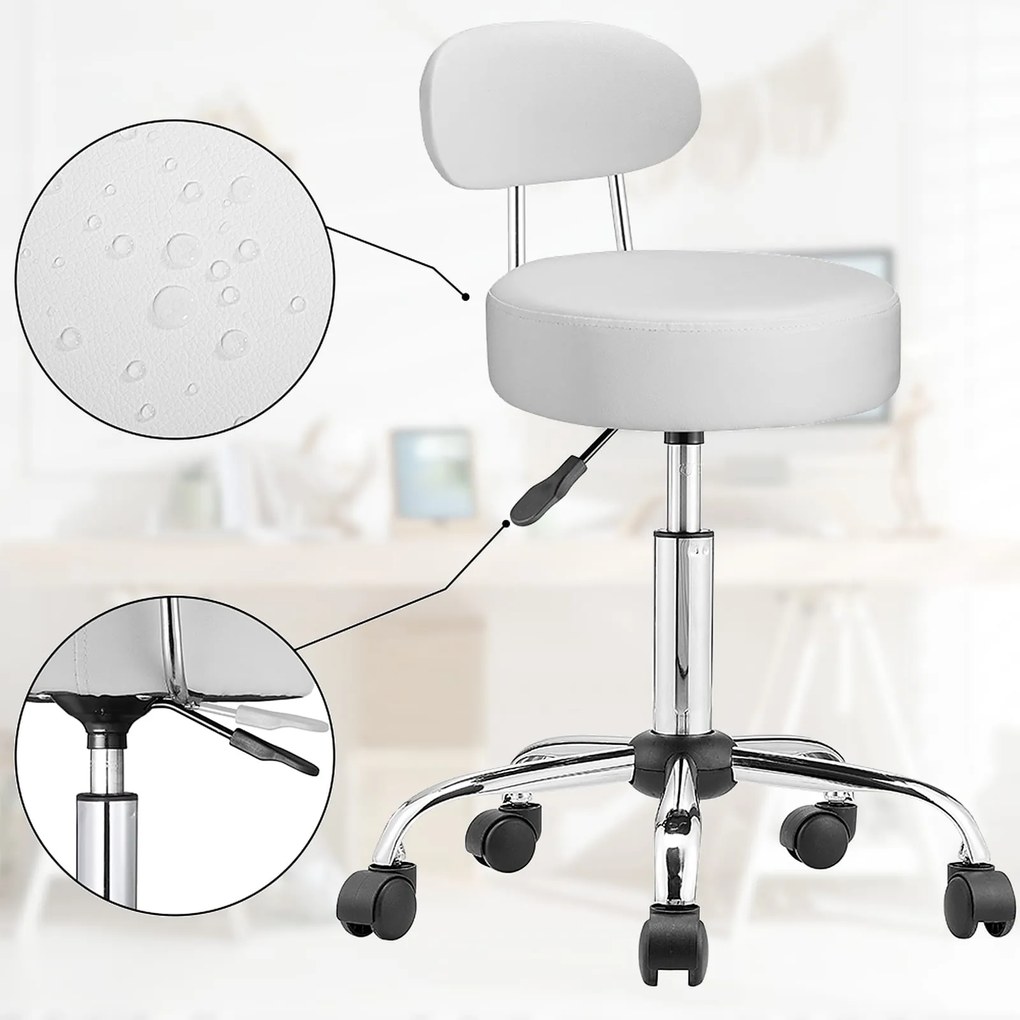 Banco escritorio, trabalho  com rodinhas, giratória 360° e com encosto branco