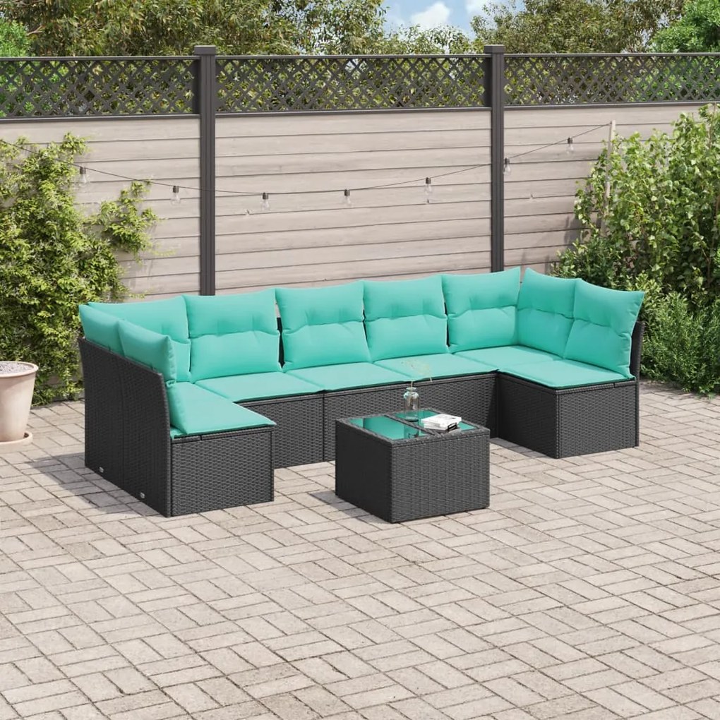 vidaXL 8 pcs conjunto de sofás p/ jardim c/ almofadões vime PE preto