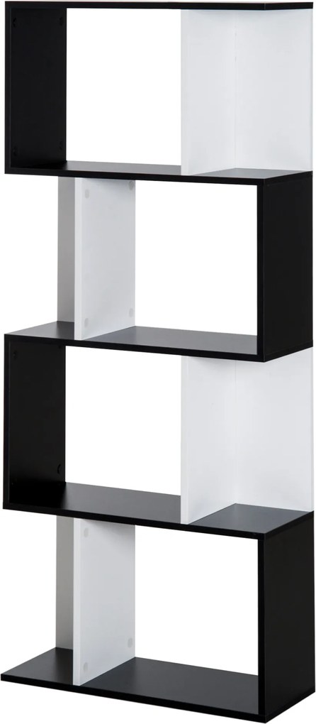 HOMCOM Estante de 5 níveis, móvel de arrumação em forma de S com prateleiras, estante para sala, quarto, escritório, 60 x 24 x 148 cm, preto, branco | Aosom Portugal